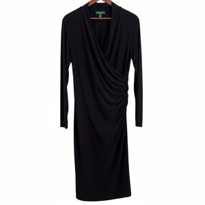 Lauren Ralph Lauren Black Faux-Wrap Ruched Matte Jersey Dress Size 14